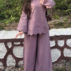 Purple Scallop Hem Flared Sleeve Co-ord Set