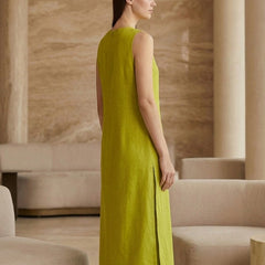 Lime Green Solid Sleeveless Straight Kurta Set