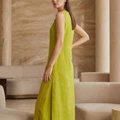 Lime Green Solid Sleeveless Straight Kurta Set