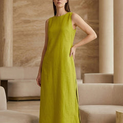 Lime Green Solid Sleeveless Straight Kurta Set