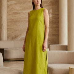 Lime Green Solid Sleeveless Straight Kurta Set