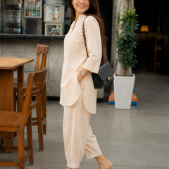 Soft Beige Relaxed Fit Co-ord Set