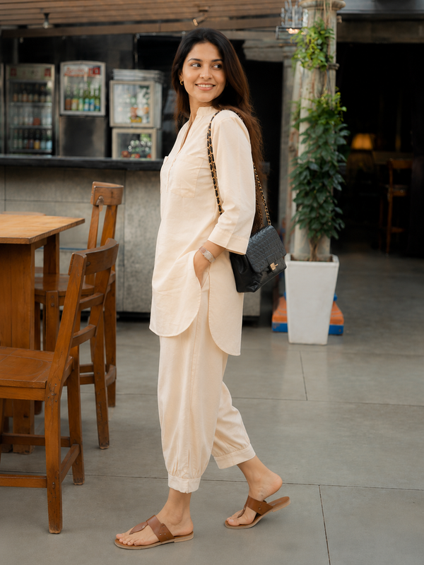 Soft Beige Relaxed Fit Co-ord Set