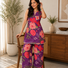 Purple Bloom Cotton Co-Ord Set