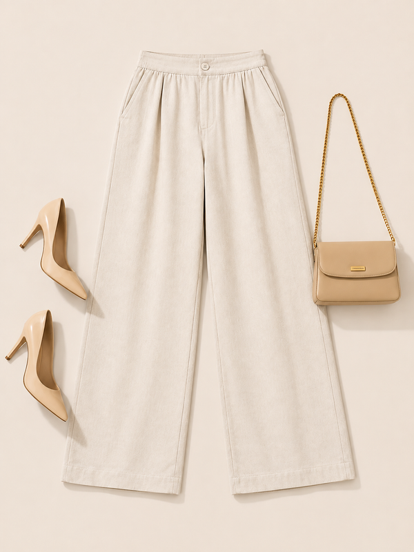 Women’s High-Waisted Wide-Leg Cotton Linen Flex Trousers