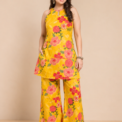 Mustard Floral Sleeveless Co-Ord Set