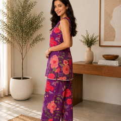 Purple Bloom Cotton Co-Ord Set