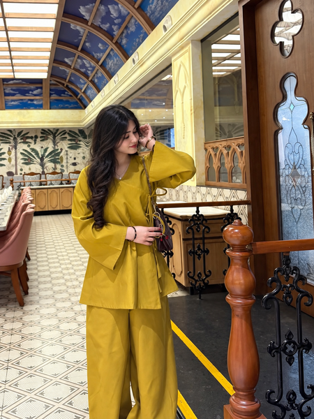 Mustard Yellow Flared Sleeve Co-ord Set