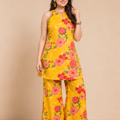 Mustard Floral Sleeveless Co-Ord Set
