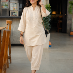 Soft Beige Relaxed Fit Co-ord Set