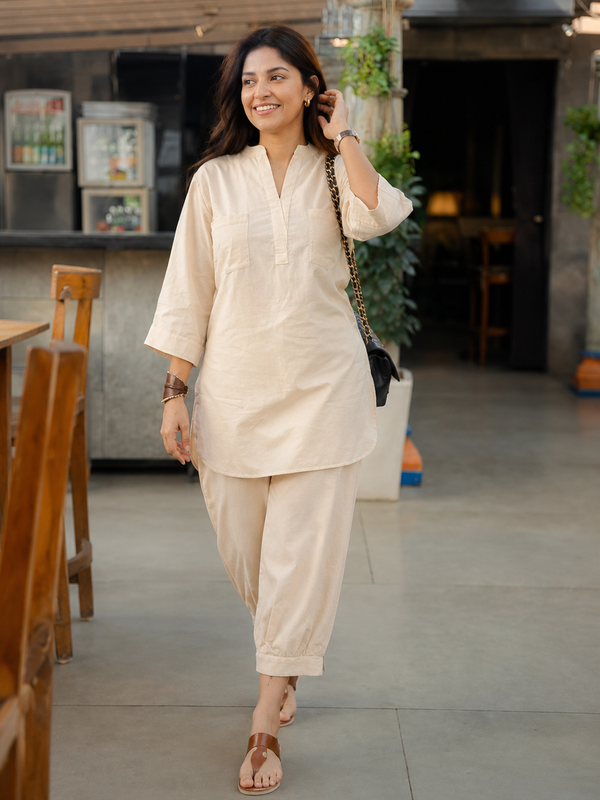 Soft Beige Relaxed Fit Co-ord Set