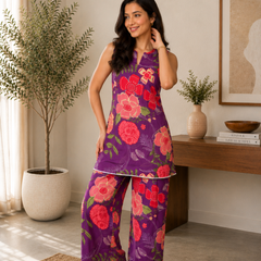 Purple Bloom Cotton Co-Ord Set