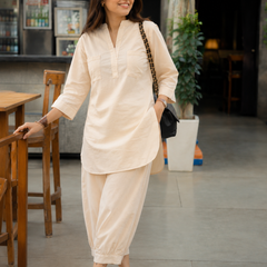 Soft Beige Relaxed Fit Co-ord Set
