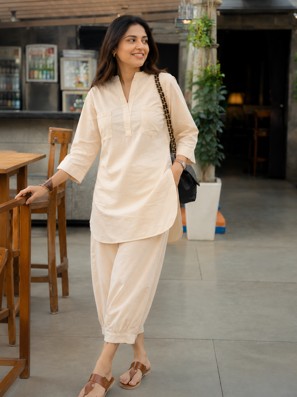 Soft Beige Relaxed Fit Co-ord Set