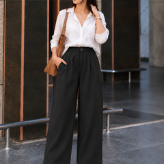 Women’s High-Waisted Wide-Leg Cotton Linen Flex Trousers
