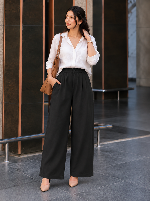 Women’s High-Waisted Wide-Leg Cotton Linen Flex Trousers